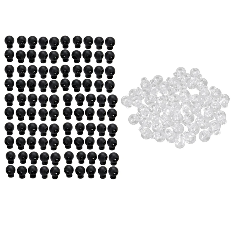 

150Pcs Plastic Cord Locks: 100Pcs Black Ball Cord Locks Toggles Round Cordlocks & 50Pcs Clear 5Mm One Hole Cord Stoppers Cord Lo