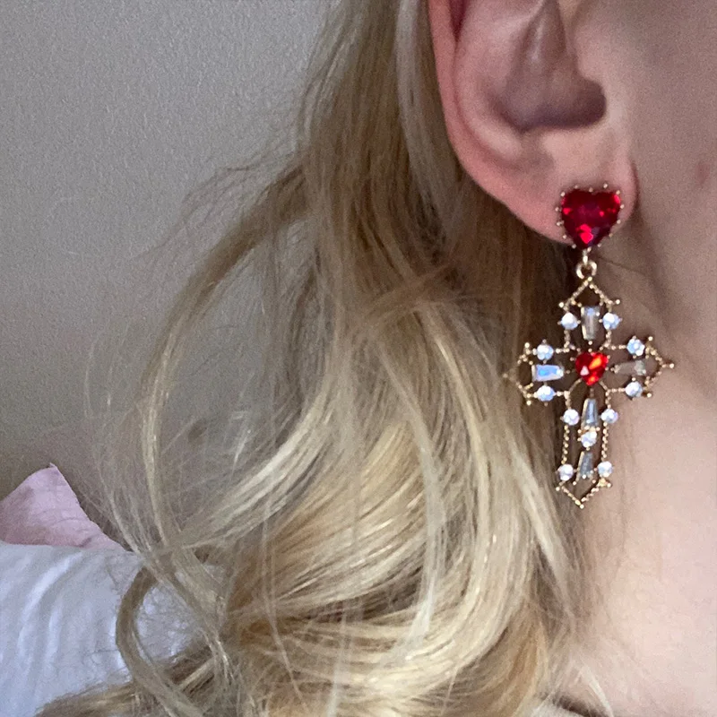 Rhinestone Cross Earrings | Rhinestone Hoop Earrings