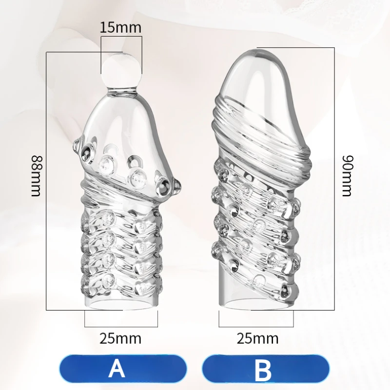 Male Sex Toys 2 PCS Crystal Penis Sleeve Glans Cover Penis Enlargement Condom Extender Ghost Exerciser