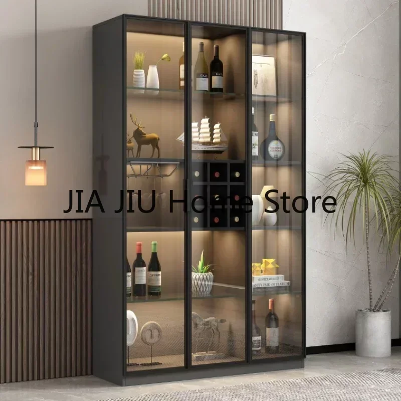 Wooden Display Wine Cabinets Liquor Luxury Wall Storage Wine Cabinets Modern Glass Botellero Vino European Furniture QF50JG