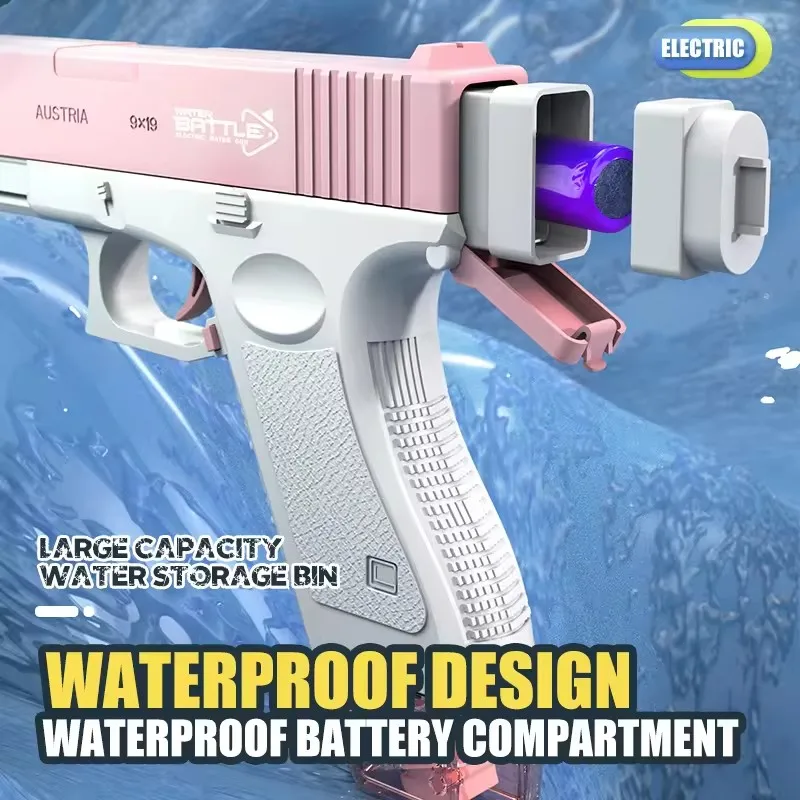 Electric Water Gun Automatic Glock Pistol Shooting Toy Full Automatic Summer Water Beach Toy For Kids Children Boys Girls Adults 2