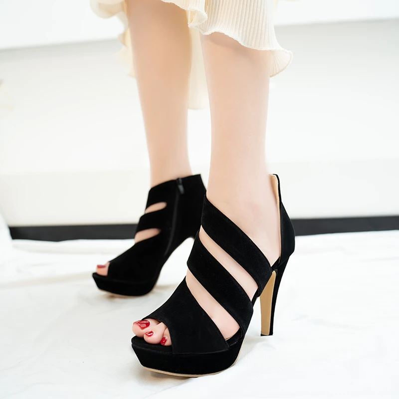 8CM Heel Women's Sandas Sexy Heels Platfrom Black Sandals Thin Head  Sexy High Heels Fish Toe Fashion Shoes