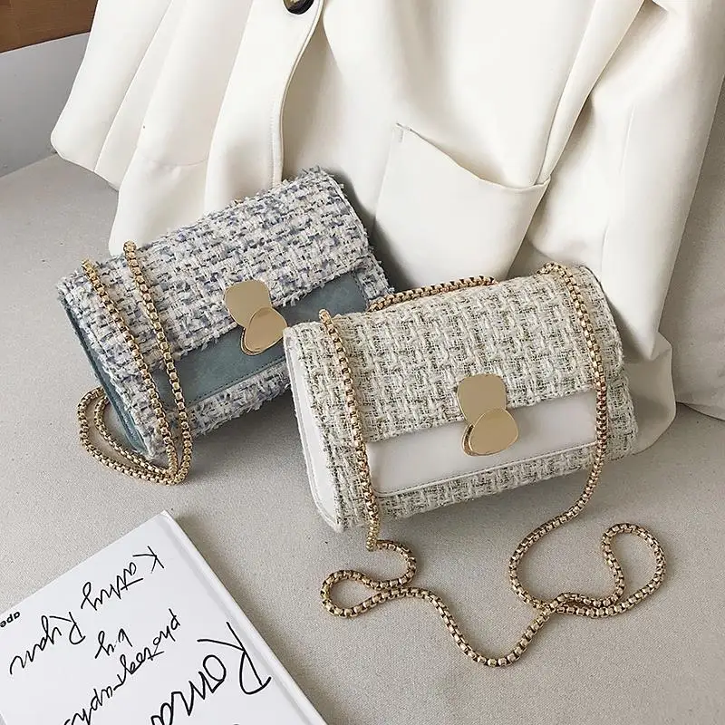 New trend chain plush messenger bag wild fashion shoulder bag messenger female bag small square bag purses crossbody