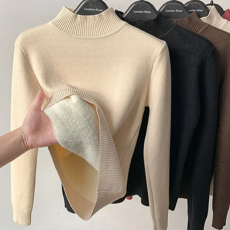 

Sweaters Women's Autumn and Winter 2023 New Solid Half High Neck Sweater Thickened and Plushed Bottom Knit