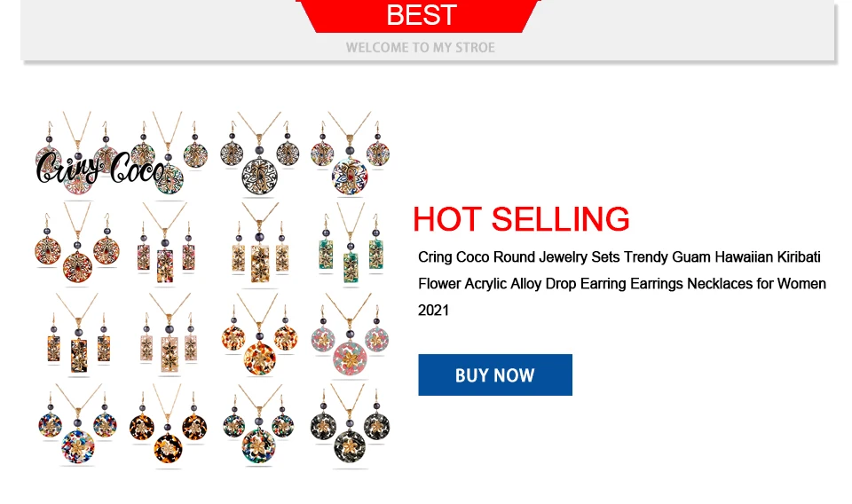 Cring Coco Polynesian Jewelry Sets Hawaiian Trendy Acrylic Instrument Drum Pendant Necklaces Earrings Set Wholesale for Women