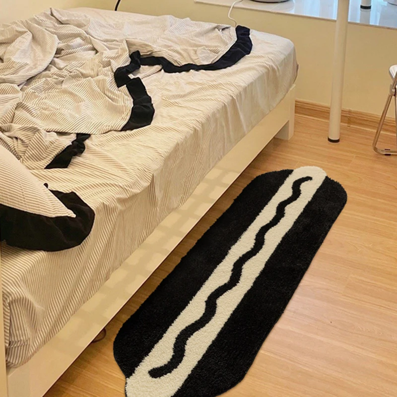 

Черно-белый прикроватный коврик Tufting, мягкий длинный пушистый мусс, коврик для спальни, напольный коврик, Придверный коврик, домашний декор для комнаты