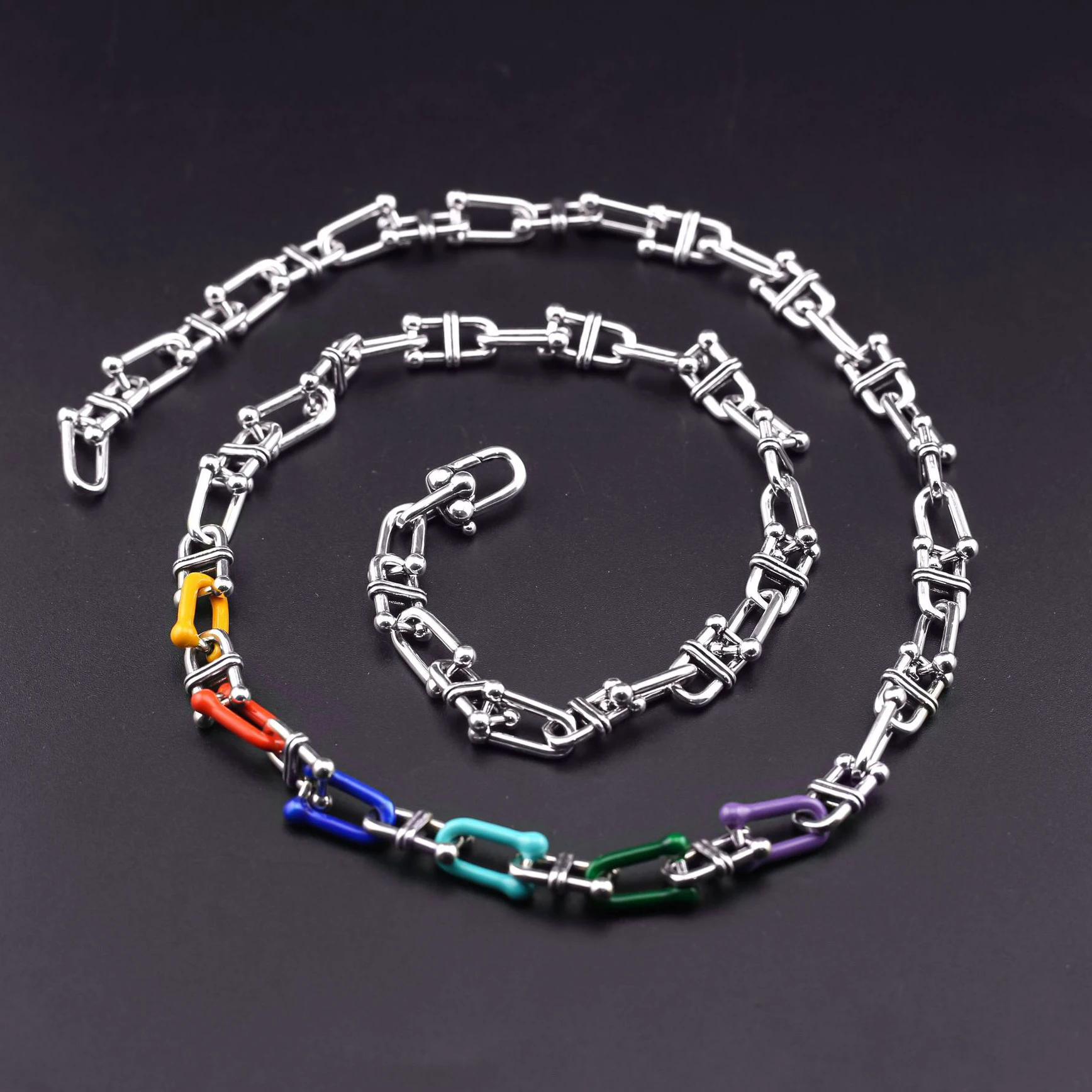 Tang Glaze Horseshoe Buckle Necklace Rainbow U-Shaped Sweater Chain Four  Seasons Universal Anniversary Jewelry _ - AliExpress Mobile