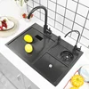 Black Nano Washer Kitchen Sink Stainless Steel Multi-Function with Trash Can Hidden Single-Slot Bar with Cover Plate Wash Basin 4