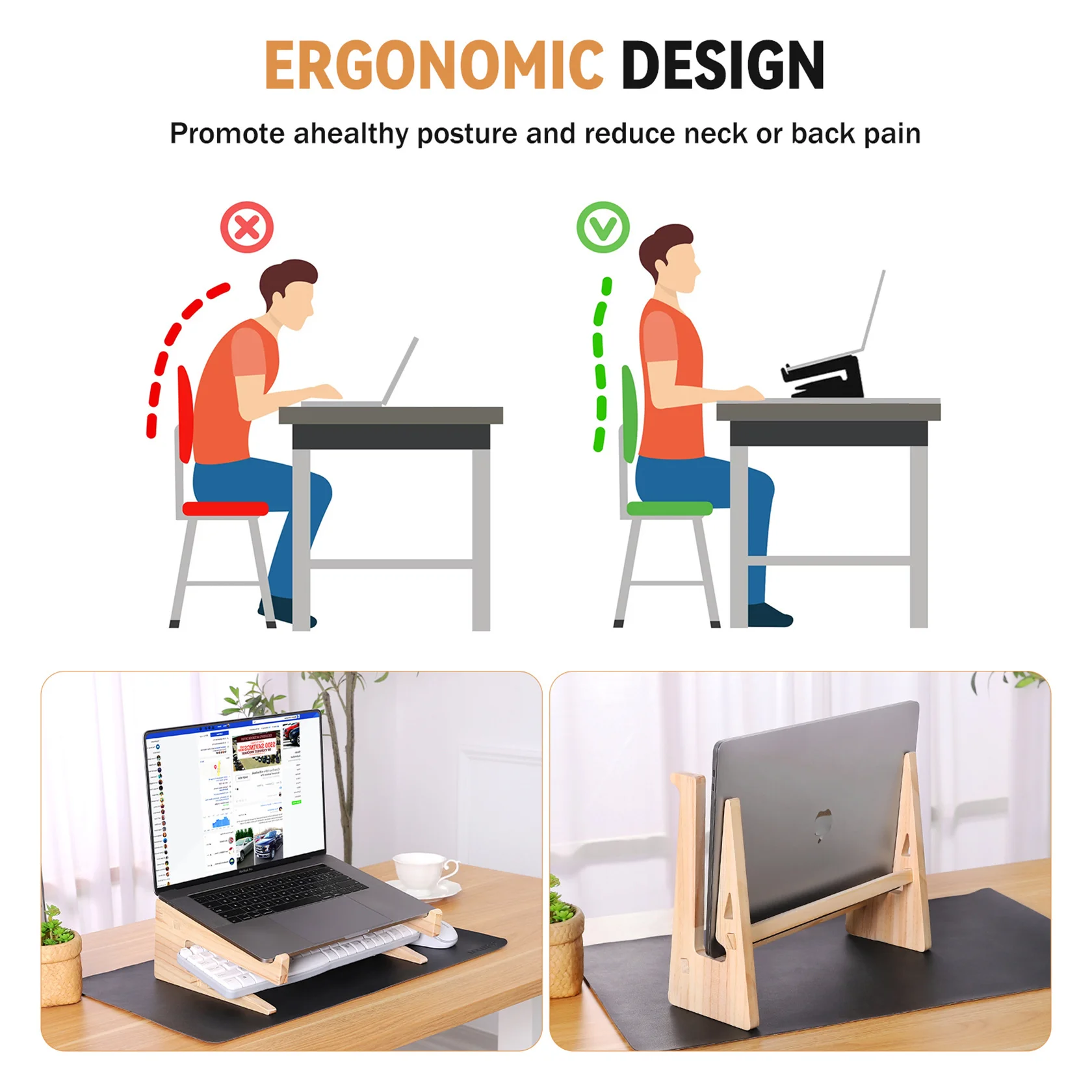 Wood Laptop Stand For MacBook Pro Universal Computer Stands For Desk Vertical Laptop Holder Wooden Riser MacBook Air