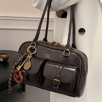 1 borsa a tracolla da donna borsa in pelle tinta unita retrò con tasche multiple di grande capacità viene fornita con accessorio staccabile