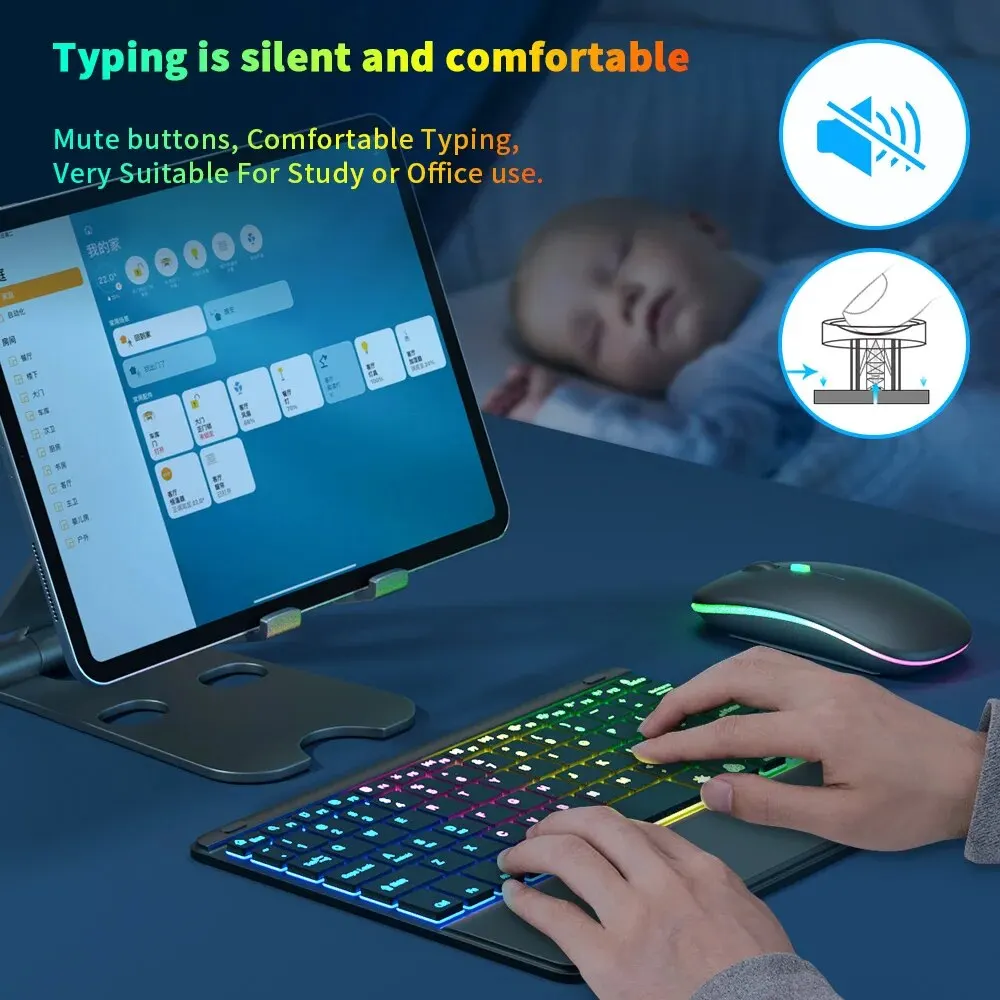 For iPad Keyboard Tablet Phone Bluetooth Keyboard with Touchpad Rechargeable Backlit Korean Spanish For Android/ Window