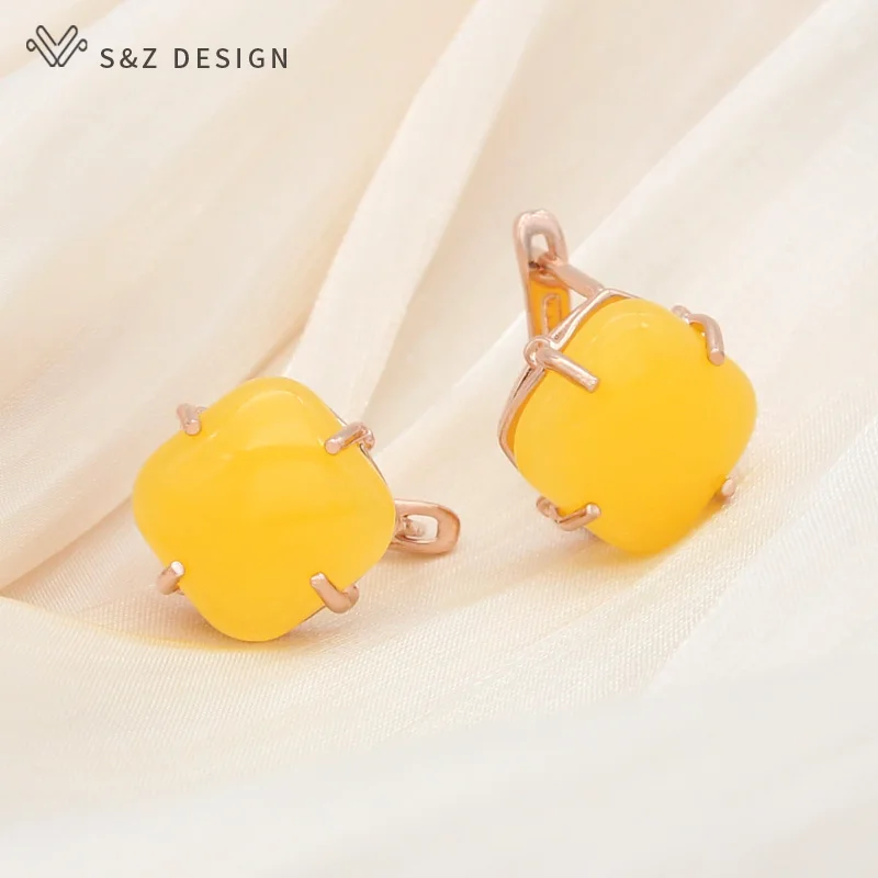 S&Z DESIGN New Fashion Elegant 585 Rose Gold Color Square Resin Dangle Earrings For Women Girl Party Jewelry Hypoallergenic