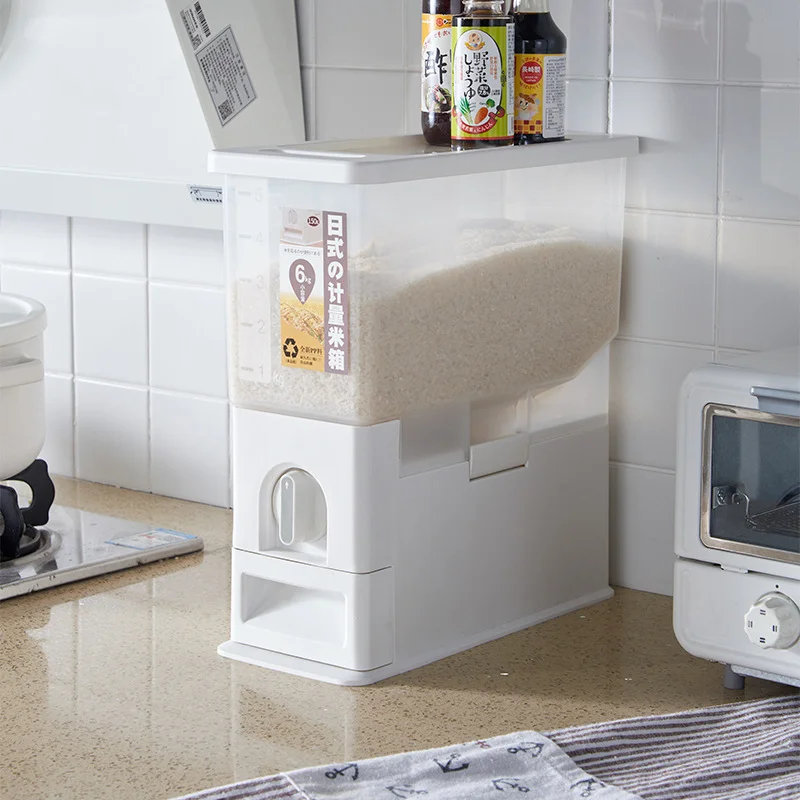 

6kg 10kg Automatic Rice Bucket Quantifiable Cereal Dispenser Insect-proof Moisture-proof Sealed Rice Box Food Storage Container