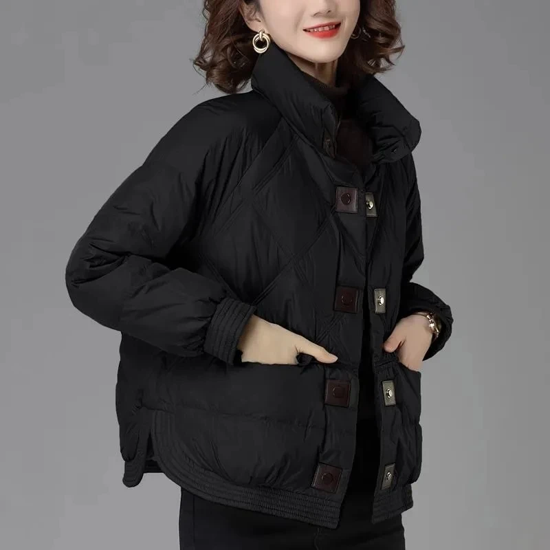 Ladies Down Cotton Jacket 2025 Middle Aged Mother Elegant Lady Outerwear Fashion Long Sleeves Loose Women's Winter Parka Coat