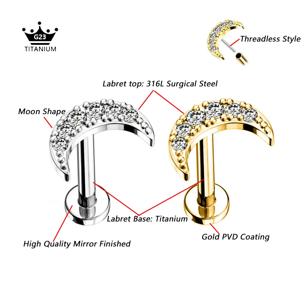 ASTM F136 G23 Titan Blatt Zweig Push In Threadless Labret Piercing 16/18/20G Ohrring Stud Knorpel Großhandel körper Schmuck – Detail 1
