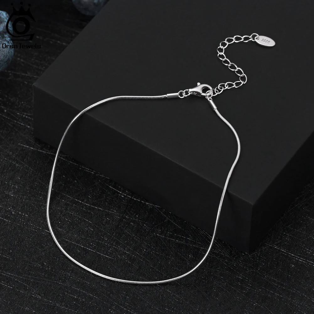 ORSA JEWELS Genuine 925 Sterling Silver Rope Tennis Snake Paperclip Chain Ankle Simple Foot Chain Anklets Beach for Women SA34