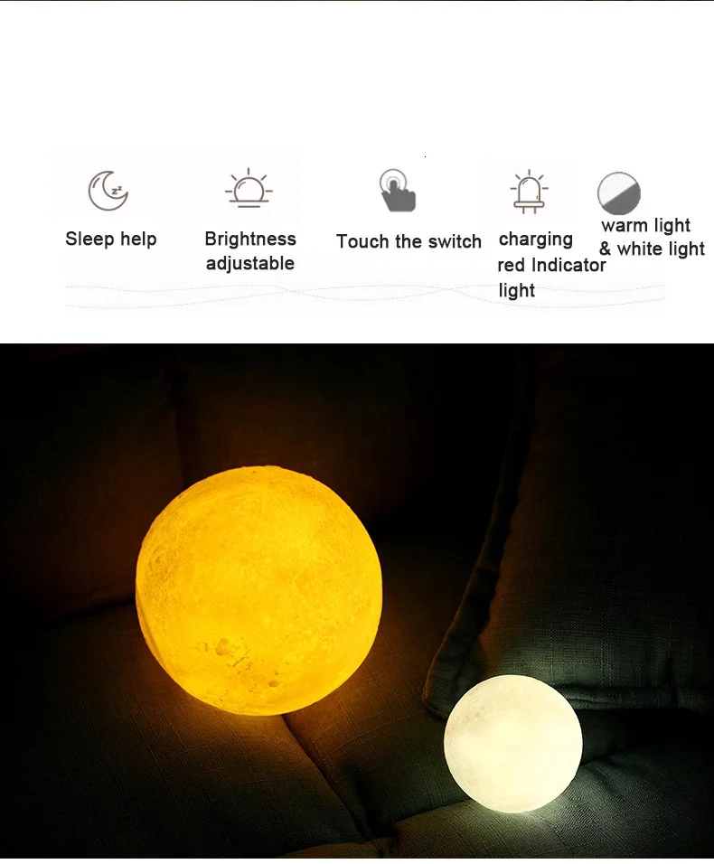 New Design Romantic Night Light 3D Print Moon Lamp From Factory