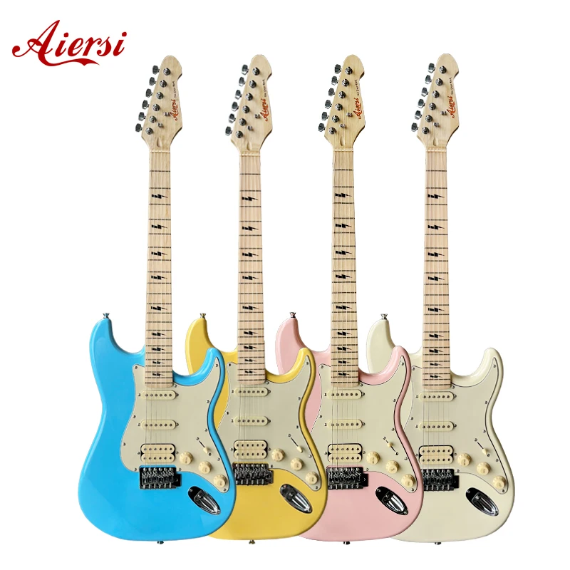 

Aiersi High Quality Solid Alder Wood Strato Style Golden,Blue,White,Yellow Color Electric Guitar for Professional and Beginner