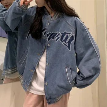 가을 여성 의류, 새로운 홍콩 풍미 레트로 야구 유니폼 겉옷 여성 느슨한 BF 스타일 라운드 넥 카디건 재킷 탑, 2023