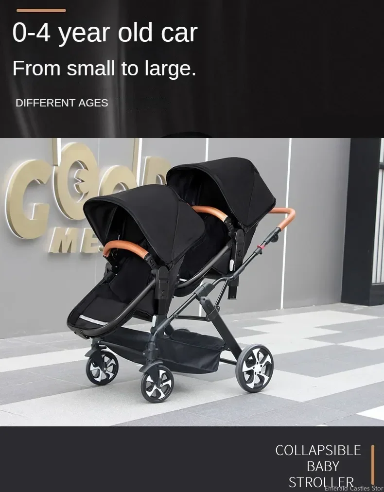 Zwillings-Kinderwagen zum Sitzen und Liegen Doppel-Kinderwagen mit Stoßdämpfer Faltbarer Kinderwagen Klappbar – Detail 15