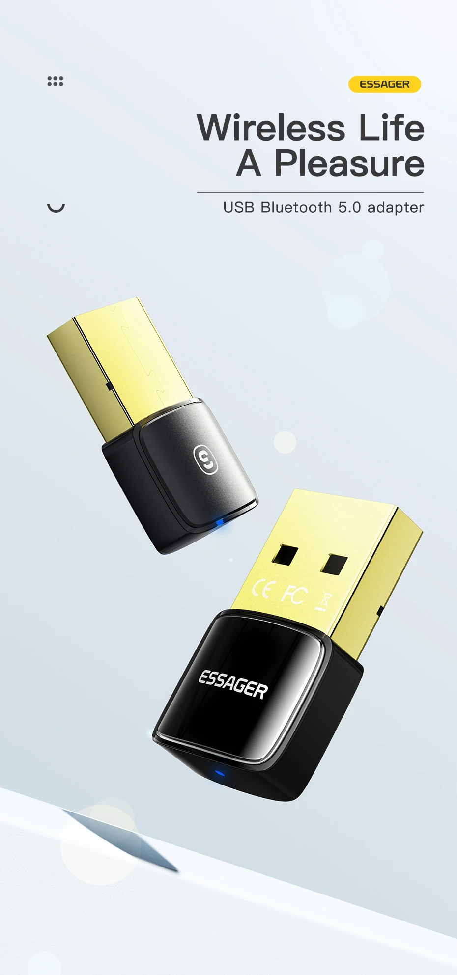 USB Bluetooth 5.0 Adapter Dongle for PC Laptop Speaker Wireless Mouse Earphone M