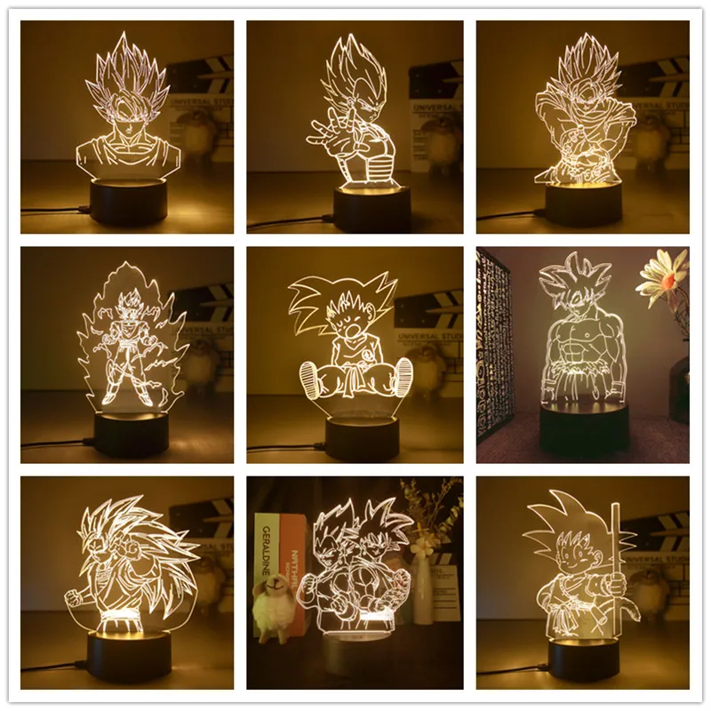 Monkey King Goku Super Saiyan 3D Anime Toy Model Led Night Light Dragon Ball Action Figures Lampada Da Tavolo Bambini Compleanno Regali Di Natale