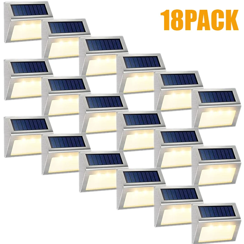 Outdoor Waterproof Solar Deck Lights for Step Stainless Steel LED Fence Patio Garden Pathway Walkway Yard Lights Warm White