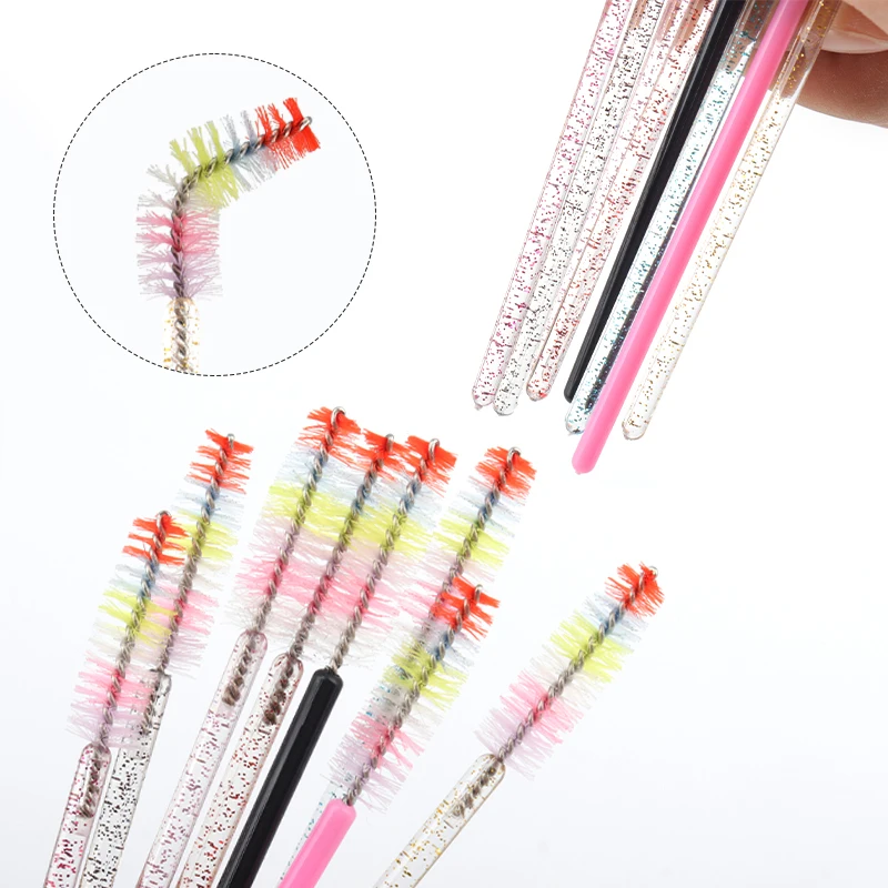 50pcs 레인보우 컬러 속눈썹 브러쉬 눈썹 빗 래쉬 메이크업 브러쉬 Spoolie Microbrush 속눈썹 연장 용품 화장품 도구