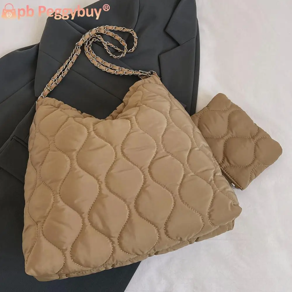LINE FRIENDS BROWN QUILTED PADDED TOTE BAG