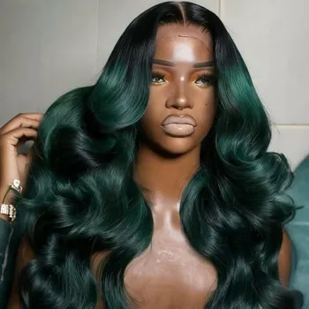 Green Body Wave Lace Front Wig Human Hair 13x4 HD Lace Front Wig Human Hair 200 Density Lace Front Wig Human Hair for Women 1