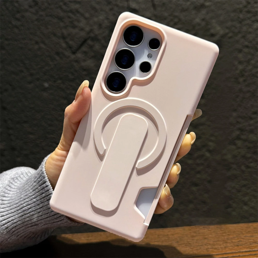Slide-Mounted Card Holder Magnetic Phone Case with Folding Stand and Shockproof Frosted Cover