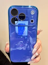 Premium Glossy Shockproof Plating Candy Armor Camera Case with Ice - Tempered Glass - iPhone 12 Pro Max (Navy)