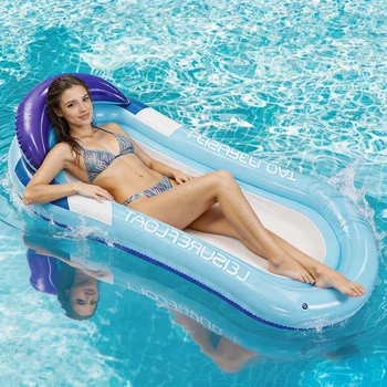 Lettino Gonfiabile Pieghevole con Schienale a Rete, Divano Blu per Adulti, Giocattolo Galleggiante per Piscina Esterna, Gioco d'Acqua Estivo