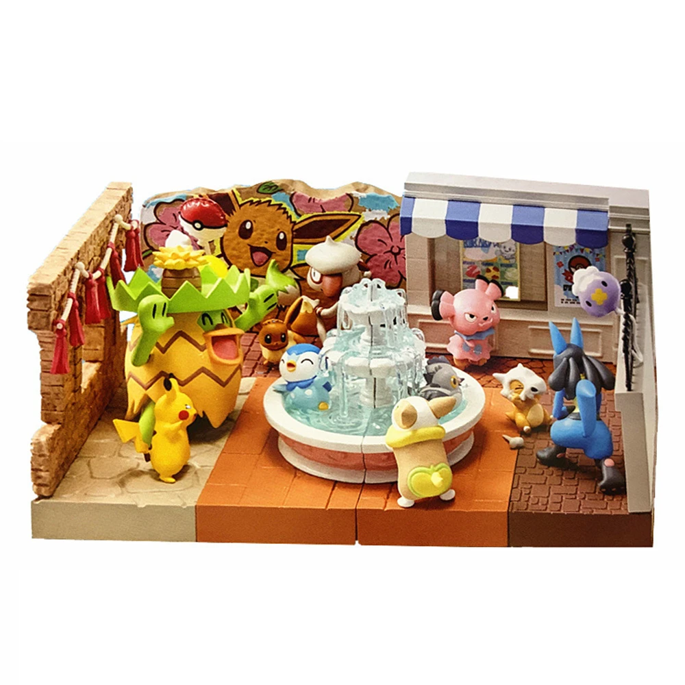 

6PCS Original Pokemon Figure Street Corner Series Lucario Eevee Piplup Cubone Yamper Snubbull Action PVC Toys Childrens Birthday