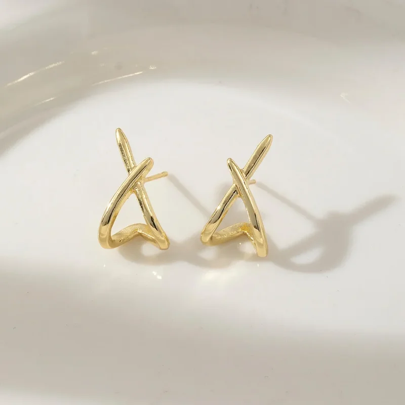 LATS Trendy Gold Color Cross Stud Earrings for Women