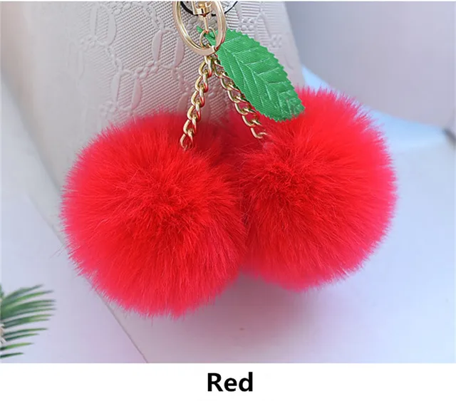 Buy Curatelier Rian Faux Fur Khaki Pom Pom Powder Puff Ball With Pink  Grosgrain Ribbon Key Ring Bag Charm