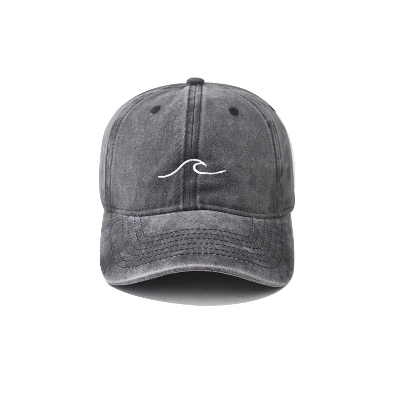 Wave Ripple Embroidery Baseball Cap Solid Color Washed Cotton Dad Hats Simple Vintage Hip Hop for Women Men Snapback Caps