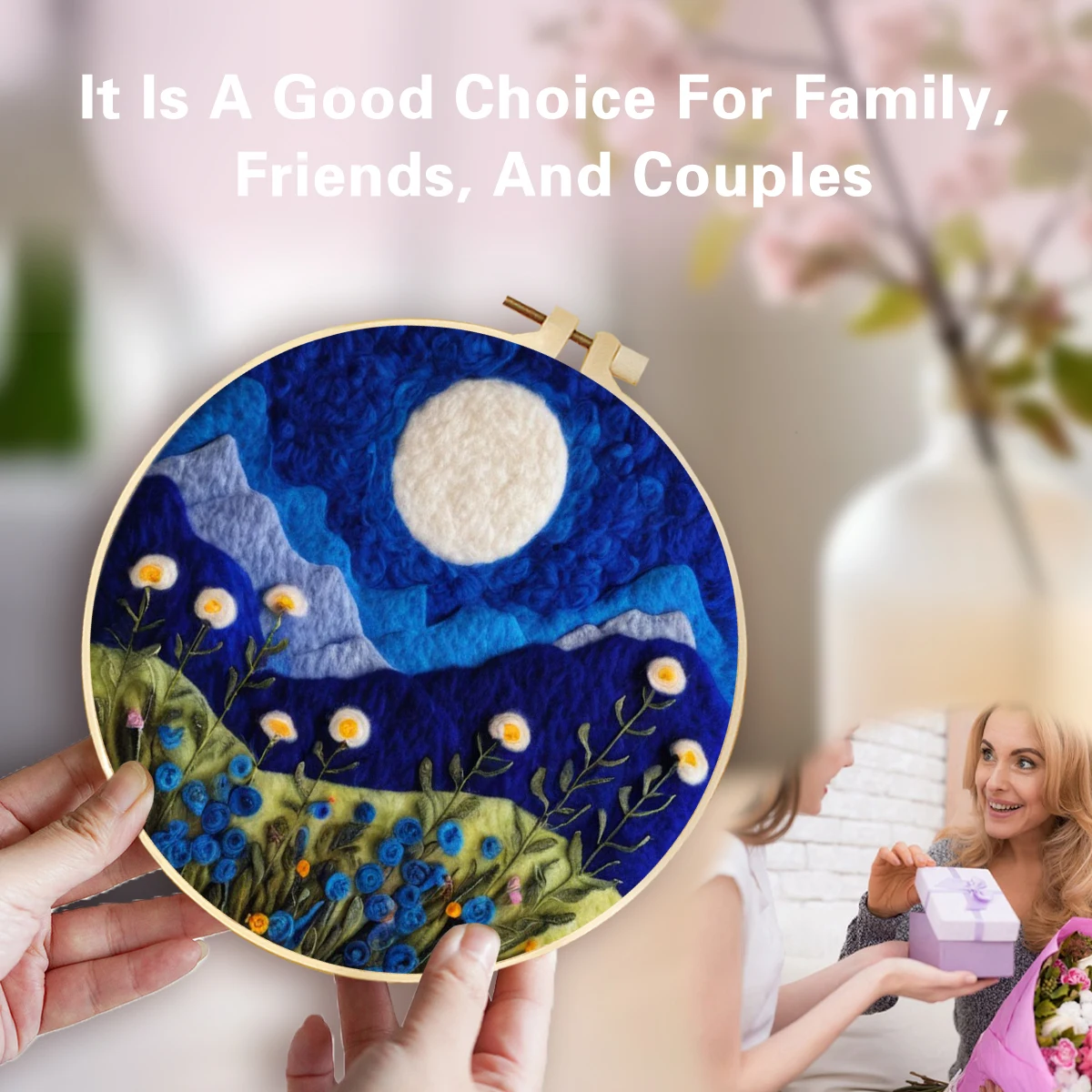CHENISTORY Painting DIY Wool Embroidery With Frame Blue Scenery Creative Needle Felt Picture Kit For Beginners DIY Handicraft