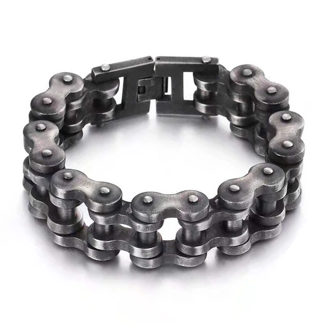 Heavy Punk Rock Rainbow Blue Chain Bracelet in Titanium Steel