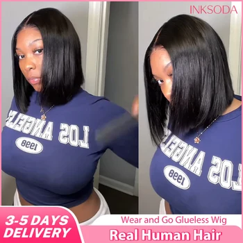 220% Density Ready to Wear Bone Straight Wear and Go Glueless Wigs Human Hair Lace Front Wigs Pre Plucked Pre Cut Closure Wigs 1