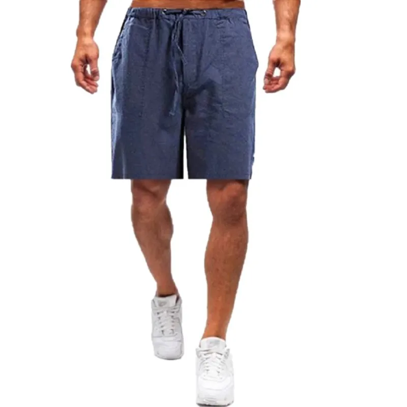 Men Summer Wide Leg Shorts Drawstring Solid Loose