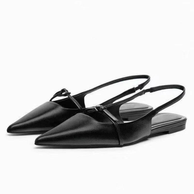 

2024 New Black Women Sandal Fashion Pointed Toe Shallow Slip on Ladies Elegant Slingback Shoes Dress Flat Shoes Zapatos De Mujer