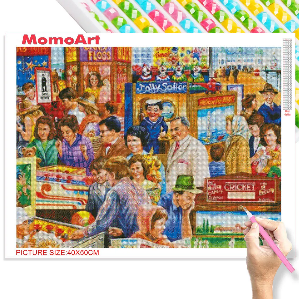 MomoArt Man Woman Diamond Painting 5D DIY Embroidery Shop House Full Square Mosaic Landscape Handmade Hobby
