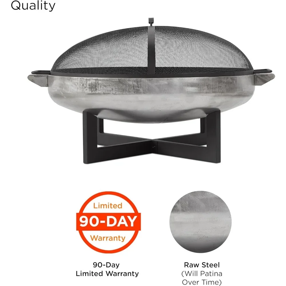 La Porte 37" Round Wood Burning Fire Pit for Outdoors, Rust with Spark Screen, Poker and Log Grate-Steel Wood Burni