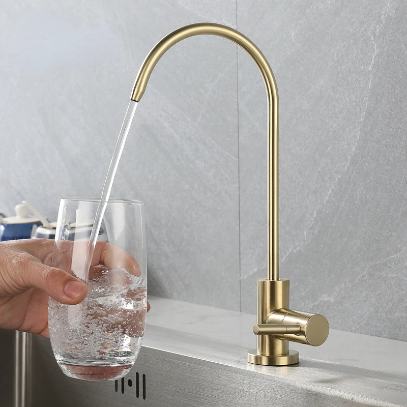 360 Degrees Rotating  Brushed Gold Kitchen Sink Faucet Prified Water Tap only Cold Drinking Faucet Soild Deck Mounted