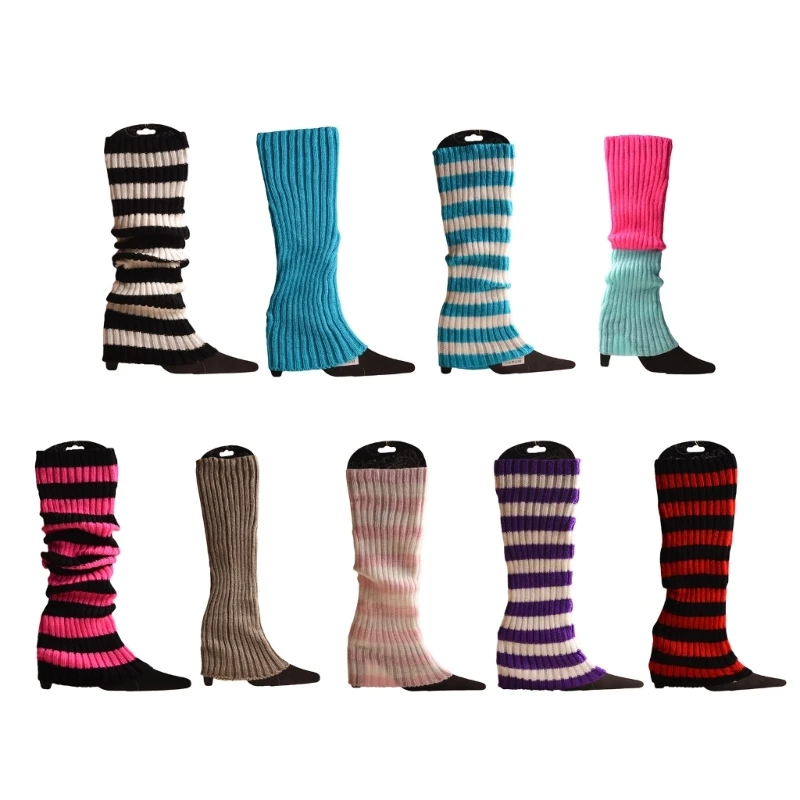 

Fall Winter Ribbed Leg Warmers Stylish Party Dance Colorful Striped Long Socks