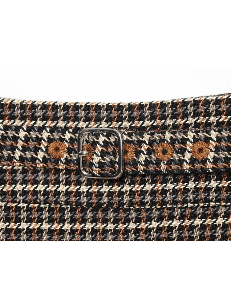 New Women's Casual Skirt Set Fashion Commuter Lapel Long Sleeve Pilot Jacket Coat Casual Houndstooth Plaid Mini Skirt Suit