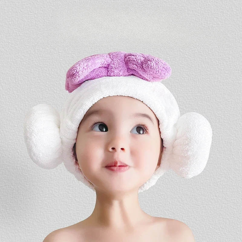 Children's Bow Quick Hair Drying Bath Towel Absorbent Cute Baby Bowknot Wrap Towel Cap Bathroom Accessories for Girls Shower Cap