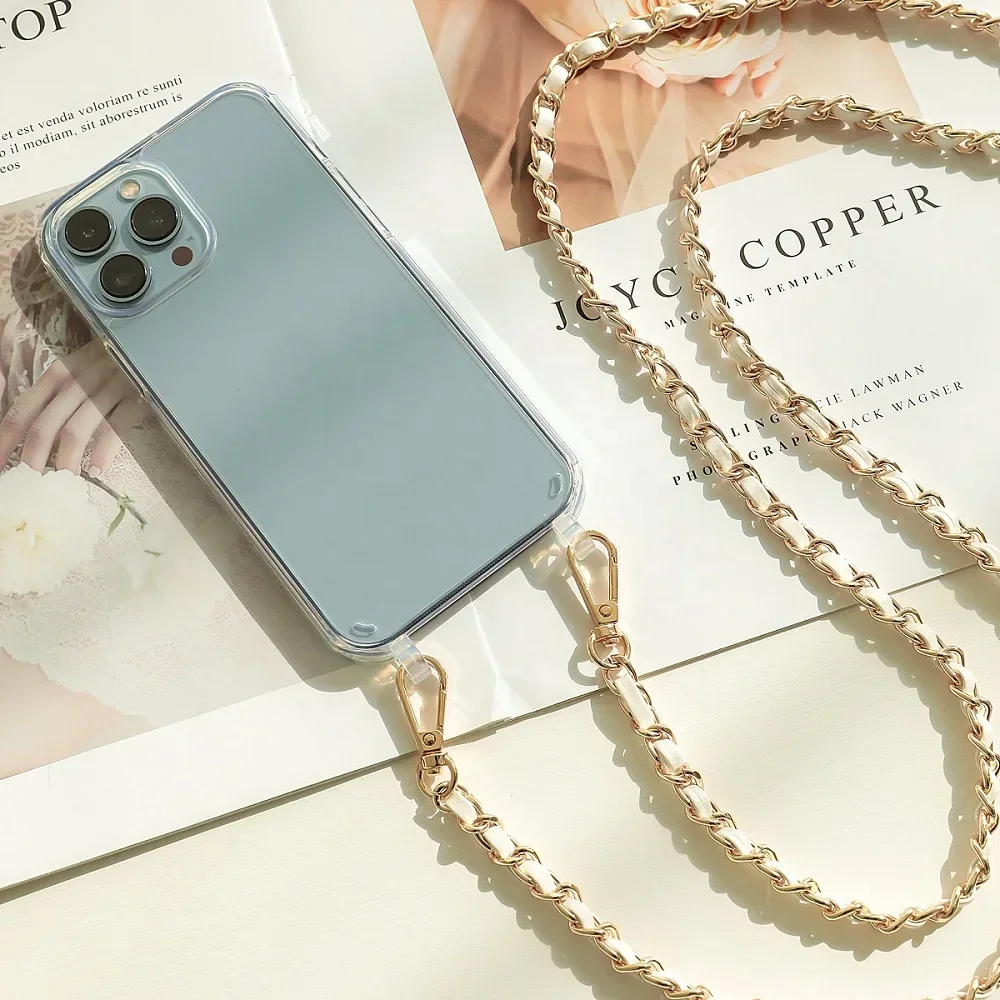 Luxury Pearl Chain Crossbody Shockproof Acrylic Phone Case with Lanyard Cover