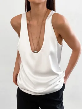2026 New Solid Color Satin Sleeveless Top for Women U Neck Active & Street Style Soft Comfortable Casual Daily Party Wear